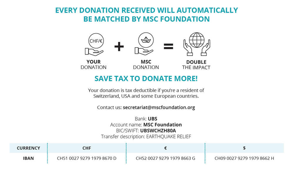 donation to support Turkey and Syria | MSC Foundation